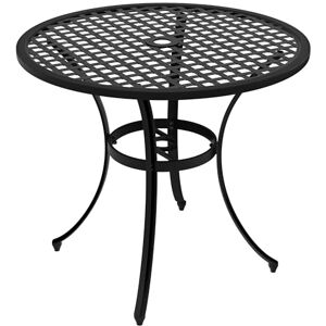 Outsunny Φ85cm Round Garden Dining Table, Cast Aluminium Coffee Table with Parasol Hole and Adjustable Foot Pad, Patio Table for Outdoor, Balcony, Poolside, Black Outsunny Φ85cm Round Garden Dining Table, Cast Aluminium Coffee Table with Parasol Hole and Adjustable Foot Pad, Patio Table for Outdoor, Balcony, Poolside, Black
