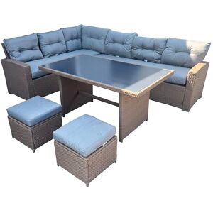 SHATCHI 7 Seater Aluminium Rattan Corner Sofa Set with Dining Table and Footstools – Garden Lounge Set with Thick Cushions – Outdoor Patio Dining Furniture SHATCHI 7 Seater Aluminium Rattan Corner Sofa Set with Dining Table and Footstools – Garden Lounge Set with Thick Cushions – Outdoor Patio Dining Furniture
