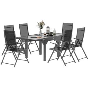 Outsunny 7 Piece Outdoor Dining Set with Extendable Table and 6 Folding Chairs, Garden Furniture Outdoor Conversation Set with 5mm Tempered Glass Top, All Weather Texteline for Patio, Terrace Outsunny 7 Piece Outdoor Dining Set with Extendable Table and 6 Folding Chairs, Garden Furniture Outdoor Conversation Set with 5mm Tempered Glass Top, All Weather Texteline for Patio, Terrace