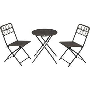 Outsunny 3 Pieces Rattan Bistro Set, Wicker Folding Garden Furniture Set with Coffee Table and Chairs for Outdoor, Patio, Balcony, Grey Outsunny 3 Pieces Rattan Bistro Set, Wicker Folding Garden Furniture Set with Coffee Table and Chairs for Outdoor, Patio, Balcony, Grey