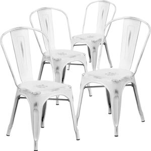 FWStyle Set Of 4 Chairs Galvanised Steel Ready Assembled Outdoor and Indoor H 85cm x W 45cm x D 52cm (White) FWStyle Set Of 4 Chairs Galvanised Steel Ready Assembled Outdoor and Indoor H 85cm x W 45cm x D 52cm (White)