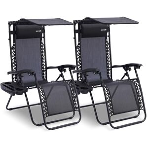 SereneLife Zero Gravity Lounge Chair, Adjustable Steel Mesh Recliners, with Canopy, Removable Pillows and Cup Holder Side Tables, Set of 2, Black SereneLife Zero Gravity Lounge Chair, Adjustable Steel Mesh Recliners, with Canopy, Removable Pillows and Cup Holder Side Tables, Set of 2, Black