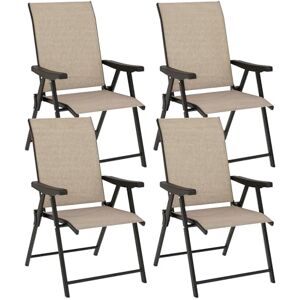 Outsunny Garden Dining Chairs Set of 4, Folding Garden Chairs with All Weather Texteline Back and Seat, Outdoor Dining Chair with Armrests, Steel Frame for Terrace Balcony, Brown Outsunny Garden Dining Chairs Set of 4, Folding Garden Chairs with All Weather Texteline Back and Seat, Outdoor Dining Chair with Armrests, Steel Frame for Terrace Balcony, Brown