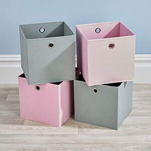 Home Source Cube Storage Boxes, Collapsible Fabric Storage Baskets, Foldable Canvas Organising Boxes, 4 Piece, 2 Pink, 2 Grey Home Source Cube Storage Boxes, Collapsible Fabric Storage Baskets, Foldable Canvas Organising Boxes, 4 Piece, 2 Pink, 2 Grey