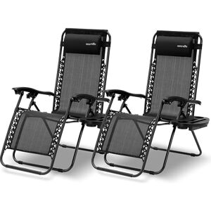 SereneLife Zero Gravity Lounge Chair Set of 2 Adjustable Recliners with Removable Padded Headrest Pillows, Cup Holders, Breathable Mesh Fabric, Lightweight and Foldable, Black SereneLife Zero Gravity Lounge Chair Set of 2 Adjustable Recliners with Removable Padded Headrest Pillows, Cup Holders, Breathable Mesh Fabric, Lightweight and Foldable, Black