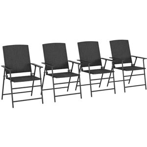Outsunny Folding Garden Chairs Set of 4, PE Rattan Garden Dining Chairs with Armrests, High Back and Steel Frame, Weather Resistant Outdoor Dining Furniture for Patio, Balcony, Black Outsunny Folding Garden Chairs Set of 4, PE Rattan Garden Dining Chairs with Armrests, High Back and Steel Frame, Weather Resistant Outdoor Dining Furniture for Patio, Balcony, Black