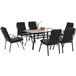Outsunny 7 Pieces Garden Dining Set, Outdoor Rectangular Dining Table and 6 Cushioned Armchairs, Tempered Glass Top Table w/Umbrella Hole, Texteline Seats, Black Outsunny 7 Pieces Garden Dining Set, Outdoor Rectangular Dining Table and 6 Cushioned Armchairs, Tempered Glass Top Table w/Umbrella Hole, Texteline Seats, Black