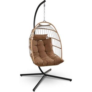 SereneLife Foldable Egg Chair, Rattan Wicker Hanging Swing Chair with Stand, Waterproof Cushion & Headrest, Indoor Outdoor Garden Patio Porch Bedroom Lounge Furniture, Brown SereneLife Foldable Egg Chair, Rattan Wicker Hanging Swing Chair with Stand, Waterproof Cushion & Headrest, Indoor Outdoor Garden Patio Porch Bedroom Lounge Furniture, Brown