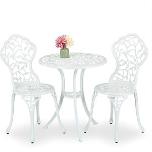 Relaxdays Garden Bistro Set, 3-Piece, Table & 2 Chairs, Antique, Patio Furniture, Cast Aluminium, Outdoor Dining, White, 67 x 61 cm Relaxdays Garden Bistro Set, 3-Piece, Table & 2 Chairs, Antique, Patio Furniture, Cast Aluminium, Outdoor Dining, White, 67 x 61 cm