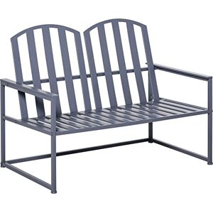Outsunny Metal Garden Bench, 2 Seat Outdoor Bench, Park Loveseat Chair with Decorative Slatted Design for Yard, Deck, Grey Outsunny Metal Garden Bench, 2 Seat Outdoor Bench, Park Loveseat Chair with Decorative Slatted Design for Yard, Deck, Grey