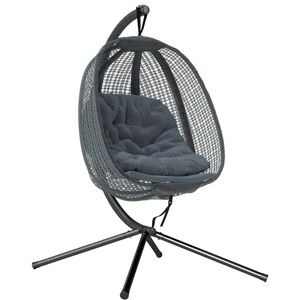 Outsunny Outdoor Swing Chair with Thick Padded Cushion, Patio Hanging Chair with Metal Stand, Egg Chair with Foldable Basket, Cup Holder, for Indoor and Outdoor, Dark Grey Outsunny Outdoor Swing Chair with Thick Padded Cushion, Patio Hanging Chair with Metal Stand, Egg Chair with Foldable Basket, Cup Holder, for Indoor and Outdoor, Dark Grey