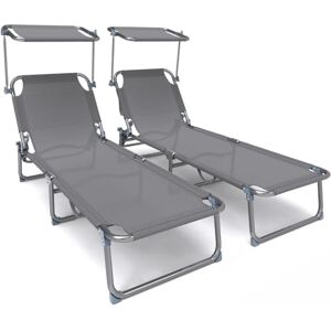 VOUNOT ® Folding Sun Loungers Set of 2, Textilene Reclining Sunbed with Adjustable Backrest & Sunshade for Garden, Beach, Patio, Pool, Camp, Load 110 kg, Grey VOUNOT ® Folding Sun Loungers Set of 2, Textilene Reclining Sunbed with Adjustable Backrest & Sunshade for Garden, Beach, Patio, Pool, Camp, Load 110 kg, Grey