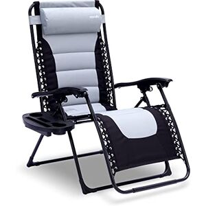 SereneLife Foldable Outdoor Zero Gravity Padded Lawn Chair, Adjustable Steel Mesh Recliners, w/Removable Pillows and Cup Holder Side Tables, Set of 2, Gray and Black SereneLife Foldable Outdoor Zero Gravity Padded Lawn Chair, Adjustable Steel Mesh Recliners, w/Removable Pillows and Cup Holder Side Tables, Set of 2, Gray and Black