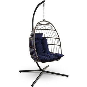 SereneLife Foldable Egg Chair with Stand, Rattan Wicker Hanging Swing for Indoor Outdoor Use, Waterproof Cushion & Headrest, Cozy Garden, Patio, Bedroom Lounge Chair – Deep Blue SereneLife Foldable Egg Chair with Stand, Rattan Wicker Hanging Swing for Indoor Outdoor Use, Waterproof Cushion & Headrest, Cozy Garden, Patio, Bedroom Lounge Chair – Deep Blue