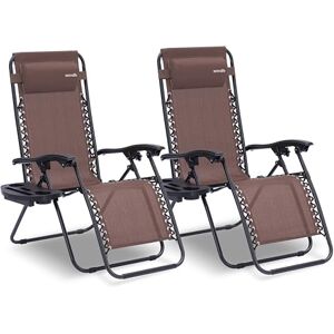 SereneLife Zero Gravity Lounge Chair, Adjustable Steel Mesh Recliners, with Removable Pillows and Cup Holder Trays, Side Tables, Set of 2, Brown SereneLife Zero Gravity Lounge Chair, Adjustable Steel Mesh Recliners, with Removable Pillows and Cup Holder Trays, Side Tables, Set of 2, Brown