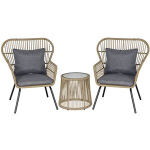 Outsunny 3 Pieces Rattan Bistro Set, Wicker Garden Furniture Set with Cushions, Glass Top Coffee Table and Chairs for Outdoor, Patio, Balcony, Brown Outsunny 3 Pieces Rattan Bistro Set, Wicker Garden Furniture Set with Cushions, Glass Top Coffee Table and Chairs for Outdoor, Patio, Balcony, Brown