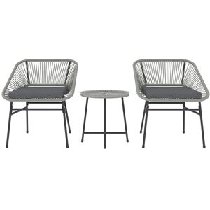 Outsunny 3 Pieces Rattan Bistro Set, Wicker Small Garden Table and Chairs Set with Cushions and Glass Top Coffee Table, Bistro Garden Furniture Set for Outdoor, Patio, Balcony, Light Grey Outsunny 3 Pieces Rattan Bistro Set, Wicker Small Garden Table and Chairs Set with Cushions and Glass Top Coffee Table, Bistro Garden Furniture Set for Outdoor, Patio, Balcony, Light Grey