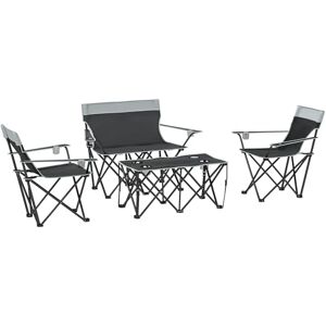 Outsunny 4 Piece Foldable Camping Table and Chairs Set, Portable Picnic Table with 3 Chairs, Cup Holders and Carrying Bag, Outdoor Lightweight Table Set for BBQ, Picnic, Parties, Grey Outsunny 4 Piece Foldable Camping Table and Chairs Set, Portable Picnic Table with 3 Chairs, Cup Holders and Carrying Bag, Outdoor Lightweight Table Set for BBQ, Picnic, Parties, Grey