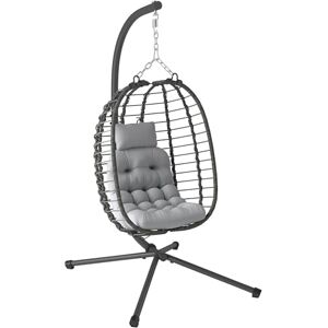 Outsunny Rattan Hanging Egg Chair, Foldable Wicker Hammock Swing Chair with Cushion, Stand, Adjustable Height, Head Pillow, Steel Frame for Garden Patio Indoor Outdoor, Light Grey Outsunny Rattan Hanging Egg Chair, Foldable Wicker Hammock Swing Chair with Cushion, Stand, Adjustable Height, Head Pillow, Steel Frame for Garden Patio Indoor Outdoor, Light Grey