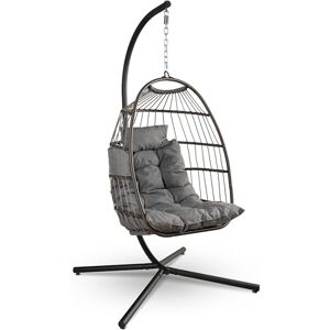 SereneLife Foldable Egg Chair with Stand, Hanging Rattan Wicker Swing for Indoor Outdoor Use, 159kg Capacity, Breathable Cushion & Headrest, Patio Balcony Porch Bedroom Lounge Furniture SereneLife Foldable Egg Chair with Stand, Hanging Rattan Wicker Swing for Indoor Outdoor Use, 159kg Capacity, Breathable Cushion & Headrest, Patio Balcony Porch Bedroom Lounge Furniture