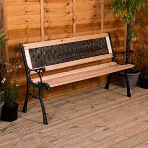 Home Discount Garden Vida Garden Bench, Cross Style Design 3 Seater Outdoor Furniture Seating Wooden Slats Cast Iron Legs Park Patio Seat Home Discount Garden Vida Garden Bench, Cross Style Design 3 Seater Outdoor Furniture Seating Wooden Slats Cast Iron Legs Park Patio Seat