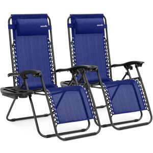SereneLife Zero Gravity Lounge Chair, Adjustable Steel Mesh Recliners, with Removable Headrest and Cup Holder Trays, Side Tables, Set of 2, Blue SereneLife Zero Gravity Lounge Chair, Adjustable Steel Mesh Recliners, with Removable Headrest and Cup Holder Trays, Side Tables, Set of 2, Blue