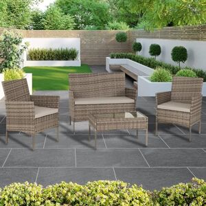 Seconique Willow 4 Piece Garden Set in Grey Rattan/Grey Fabric/Clear Glass Seconique Willow 4 Piece Garden Set in Grey Rattan/Grey Fabric/Clear Glass