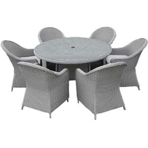 SHATCHI Sorrento Premium 7 Pieces Aluminium Rattan Dining Set 6 Seater, 6 Chairs with Cushions, Glass Top Dining Table Garden Lounge Balcony Dine Furniture, Light Grey SHATCHI Sorrento Premium 7 Pieces Aluminium Rattan Dining Set 6 Seater, 6 Chairs with Cushions, Glass Top Dining Table Garden Lounge Balcony Dine Furniture, Light Grey