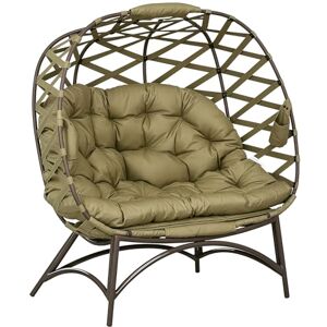 Outsunny Egg Chair Outdoor, 2 Seater Folding Weave Garden Furniture Chair with Cushion, Cup Pockets for Patio Balcony Khaki Outsunny Egg Chair Outdoor, 2 Seater Folding Weave Garden Furniture Chair with Cushion, Cup Pockets for Patio Balcony Khaki