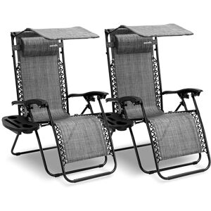 SereneLife Zero Gravity Lounge Chair, Adjustable Steel Mesh Recliners, with Canopy, Removable Pillows and Cup Holder Side Tables, Set of 2, Gray SereneLife Zero Gravity Lounge Chair, Adjustable Steel Mesh Recliners, with Canopy, Removable Pillows and Cup Holder Side Tables, Set of 2, Gray