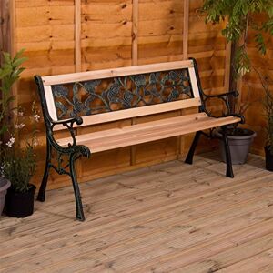 Home Discount Garden Vida Garden Bench, Rose Style Design 3 Seater Outdoor Furniture Seating Wooden Slats Cast Iron Legs Park Patio Seat Home Discount Garden Vida Garden Bench, Rose Style Design 3 Seater Outdoor Furniture Seating Wooden Slats Cast Iron Legs Park Patio Seat
