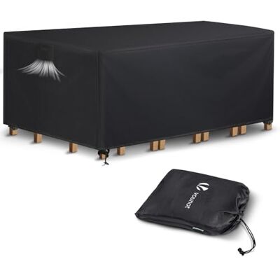 VOUNOT Garden Furniture Covers, 213x132x73cm, Waterproof, Anti-UV, Windproof, Heavy Duty Oxford Fabric with Reinforced Lines, Air Vent, Patio Set Cover for Outdoor Garden Chair & Table, Black VOUNOT Garden Furniture Covers, 213x132x73cm, Waterproof, Anti-UV, Windproof, Heavy Duty Oxford Fabric with Reinforced Lines, Air Vent, Patio Set Cover for Outdoor Garden Chair & Table, Black