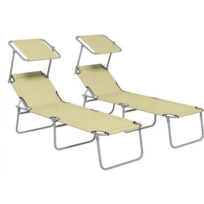 Outsunny Folding Sun Lounger Set of 2 - Sunshade Adjustable Backrest Outsunny Folding Sun Lounger Set of 2 - Sunshade Adjustable Backrest