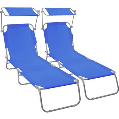 VOUNOT ® Set of 2 Folding Sun Lounger with Adjustable Backrest & Sunshade, 4-Position Reclining Sun Bed, Portable Outdoor Garden Chair, Max Load 120kg, Blue VOUNOT ® Set of 2 Folding Sun Lounger with Adjustable Backrest & Sunshade, 4-Position Reclining Sun Bed, Portable Outdoor Garden Chair, Max Load 120kg, Blue