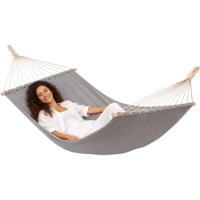 AMANKA XXL Spreader Bar Hammock 200x120 cm Grey Double Swing Lounger 2 Persons up to 150kg Robust Cotton Outdoors & Indoor Balcony Garden Terrace Camping 100% Pure Woven Breathable Fabric AMANKA XXL Spreader Bar Hammock 200x120 cm Grey Double Swing Lounger 2 Persons up to 150kg Robust Cotton Outdoors & Indoor Balcony Garden Terrace Camping 100% Pure Woven Breathable Fabric