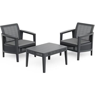 Keter Atlas Linea 2 Seater Balcony Set – Graphite Modern Weatherproof Garden Furniture with Easy No-Tool Assembly Keter Atlas Linea 2 Seater Balcony Set – Graphite Modern Weatherproof Garden Furniture with Easy No-Tool Assembly
