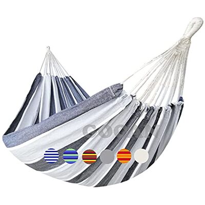 GOCAN Double Brazilian Hammock 2 Person Extra Large 220 x 150 cm Total Length 330 cm Load 300 kg Cotton Canvas Hammock for Outdoor and Indoor Garden (Grey Stripe) GOCAN Double Brazilian Hammock 2 Person Extra Large 220 x 150 cm Total Length 330 cm Load 300 kg Cotton Canvas Hammock for Outdoor and Indoor Garden (Grey Stripe)