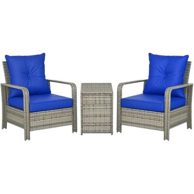 Outsunny - 3 PCS PE Rattan Garden Sofa Set - Blue Outsunny - 3 PCS PE Rattan Garden Sofa Set - Blue