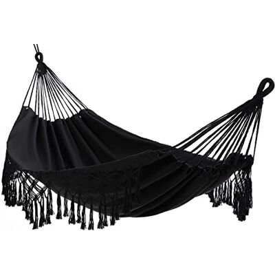 LILANYA Outdoor Garden Hammock Double 2 Person Large Brazilian Hammocks Cotton Indoor Hammock for Bedroom Patio Porch Backyard (Black,240x150cm,450lbs) LILANYA Outdoor Garden Hammock Double 2 Person Large Brazilian Hammocks Cotton Indoor Hammock for Bedroom Patio Porch Backyard (Black,240x150cm,450lbs)