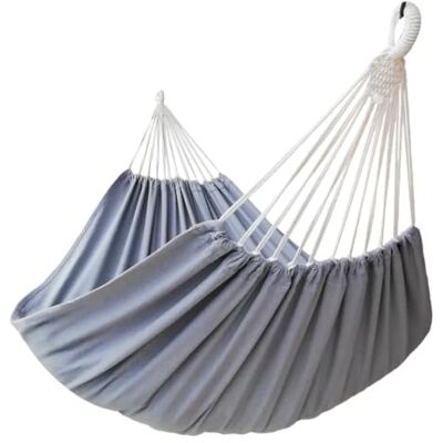 GOCAN Brazilian Double Hammock 2 Person Extra Large Canvas 220x150cm Total Length 330cm Load 300kg Cotton Hammock for Patio Porch Garden Backyard Lounging Outdoor and Indoor(Grey) XXL GOCAN Brazilian Double Hammock 2 Person Extra Large Canvas 220x150cm Total Length 330cm Load 300kg Cotton Hammock for Patio Porch Garden Backyard Lounging Outdoor and Indoor(Grey) XXL