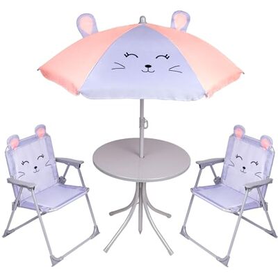 Relsy Cute Mouse Patio Set Kids Garden Furniture, 4-Piece Kid's Patio Set With Table, 2 x Chairs & Adjustable Parasol, Grey, Children's Outdoor Table And Chairs Relsy Cute Mouse Patio Set Kids Garden Furniture, 4-Piece Kid's Patio Set With Table, 2 x Chairs & Adjustable Parasol, Grey, Children's Outdoor Table And Chairs