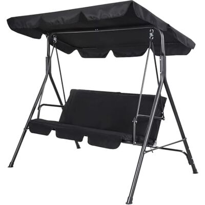 BARGAINS-GALORE 3 Seater Garden Swing Chair Black Seat Hammock Swinging Metal Terrace Shade Sun Protection Canopy Bench Thick Padded Cushion Waterproof Outdoor Garden Adjustable Canopy BARGAINS-GALORE 3 Seater Garden Swing Chair Black Seat Hammock Swinging Metal Terrace Shade Sun Protection Canopy Bench Thick Padded Cushion Waterproof Outdoor Garden Adjustable Canopy