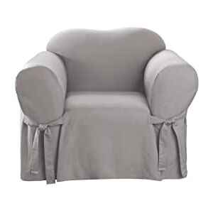 Surefit Cotton Duck Armchair Box Cushion One Piece Slipcover, Chair Cover, Relaxed Woven Fit, 100% Cotton, Machine Washable, Gray Surefit Cotton Duck Armchair Box Cushion One Piece Slipcover, Chair Cover, Relaxed Woven Fit, 100% Cotton, Machine Washable, Gray