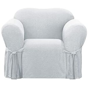 Surefit Farmhouse Basketweave Box Cushion One Piece Slipcover with Ties, Armchair Cover, Relaxed Woven Fit, 100% Cotton, Machine Washable, Grey Color Surefit Farmhouse Basketweave Box Cushion One Piece Slipcover with Ties, Armchair Cover, Relaxed Woven Fit, 100% Cotton, Machine Washable, Grey Color