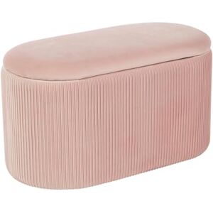 Home Source Oval Folding Ottoman, Velvet Fabric Organiser Bedding Box, Versatile Home Storage, 76cm, Pink Home Source Oval Folding Ottoman, Velvet Fabric Organiser Bedding Box, Versatile Home Storage, 76cm, Pink