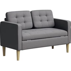 HOMCOM Modern 2 Seater Sofa with Hidden Storage, 117cm Tufted Cotton Couch with Wood Legs, Compact Loveseat for Living Room, Kitchen, Grey HOMCOM Modern 2 Seater Sofa with Hidden Storage, 117cm Tufted Cotton Couch with Wood Legs, Compact Loveseat for Living Room, Kitchen, Grey
