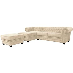 Sofas and More Chesterfield Style Corner Sofa Set 3+2 Seater Armchair Cream Fabric (Left Hand Corner With Footstool) Sofas and More Chesterfield Style Corner Sofa Set 3+2 Seater Armchair Cream Fabric (Left Hand Corner With Footstool)