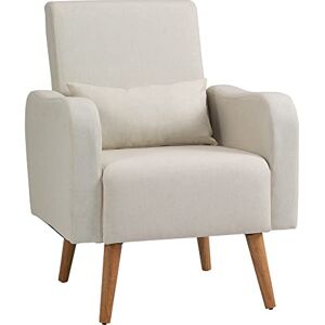 HOMCOM Accent Chair, Linen-Touch Armchair with Pillow, Upholstered Leisure Lounge Sofa for Living Room, Club Chair with Rubber Wooden Frame, Cream HOMCOM Accent Chair, Linen-Touch Armchair with Pillow, Upholstered Leisure Lounge Sofa for Living Room, Club Chair with Rubber Wooden Frame, Cream