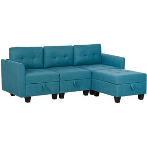 HOMCOM Convertible Modular Sectional Sofa with Storage, Tufted 3 Seater Sofa Set, L Shaped Couch with Ottoman, Wood Frame for Living Room, Light Blue HOMCOM Convertible Modular Sectional Sofa with Storage, Tufted 3 Seater Sofa Set, L Shaped Couch with Ottoman, Wood Frame for Living Room, Light Blue