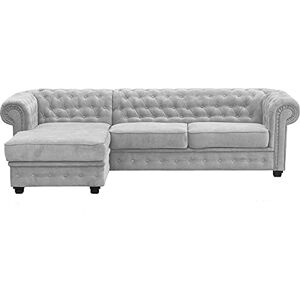Sofas and More Chesterfield Style Corner Sofa Set 3+2 Seater Armchair Light Grey Fabric (Left Hand Corner) Sofas and More Chesterfield Style Corner Sofa Set 3+2 Seater Armchair Light Grey Fabric (Left Hand Corner)